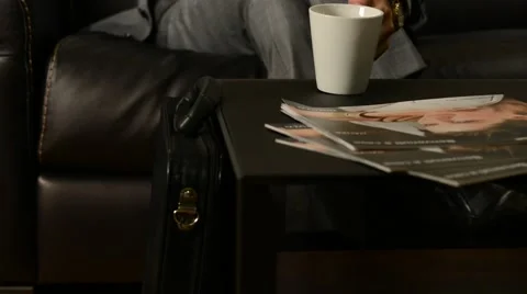 Business Man Put Down Coffee and Pickup Briefcase Stock Footage 68151844