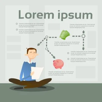 Business Man Read Document Student Study Abstract Background Stock Illustration