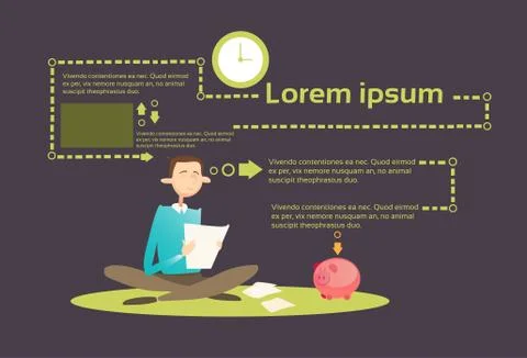 Business Man Read Document Student Study Abstract Background Stock Illustration