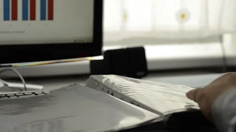 Business man read papers and documents on PC table, 1080p Stock Footage 40529695