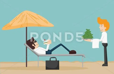 Business man relaxing on the beach Stock Illustration