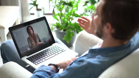 Business man remote worker video conferencing boss and colleagues by online call Stock Footage 155331871