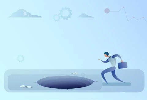 Business Man Run In Hole Problem Finance Crisis Concept Stock Illustration