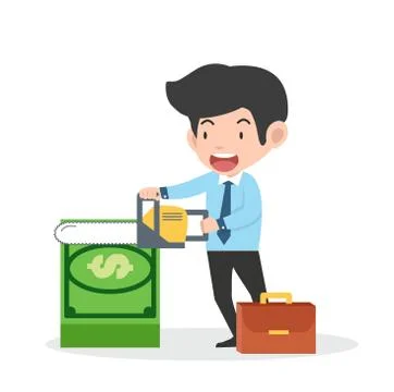 Business man sawing Stack of banknotes Stock Illustration