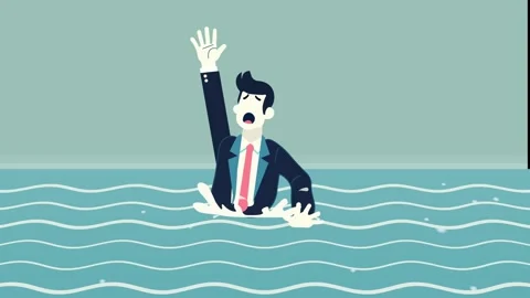 Business Man Seeking Help concept animation. Drowning Man on the water Wavi.. Stock Footage 304774736