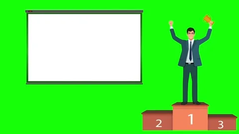 Business man shown on a podium with trophy in hand on green screen background Stock-Footage 314092908