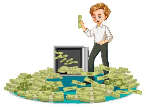 A business man with stack of money 스톡 일러스트