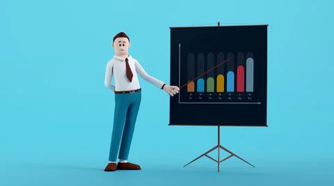 Business man stand presentation with graph board. Stock Illustration