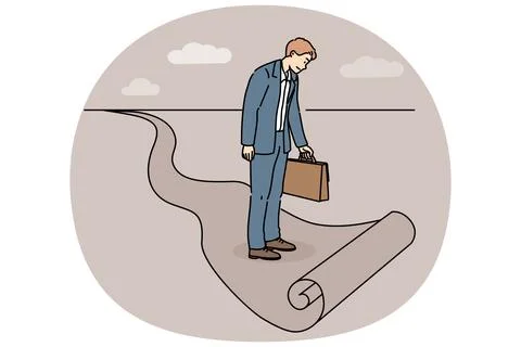 Business man standing at end of path, as metaphor for limitations in career イラスト素材
