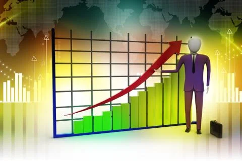 Business man standing near a financial graph Stock Illustration