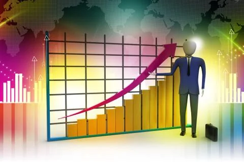 Business man standing near a financial graph Stock Illustration
