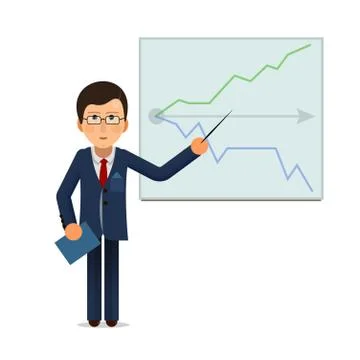 Business man standing with progress chart graph at presentation Stock Illustration