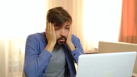 Business man student feel stressed look at computer screen Stock Footage 145473953