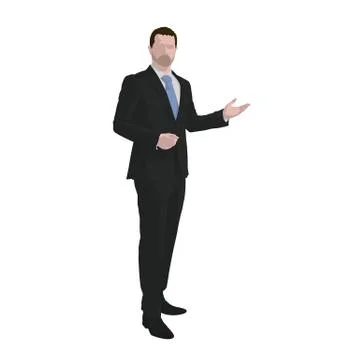 Business man in suit explaining his ideas, isolated vector illustration. Man Illustrazione stock