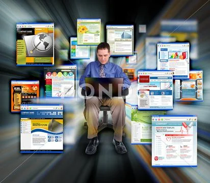 Business man surfing internet web sites Stock Photos
