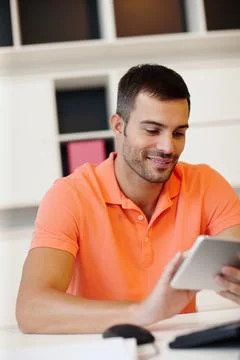 Business man, tablet and work from home project, planning and problem solving or 스톡 사진