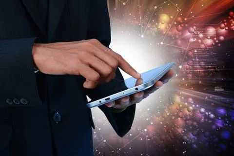Business man with tablet 스톡 일러스트
