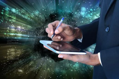 Business man with tablet Illustrazione stock