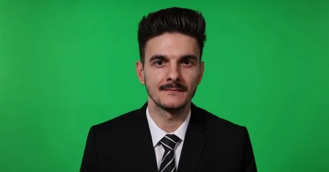 Business Man Talk Camera Positive Company Presentation Green Screen Background Stock Footage 77063335