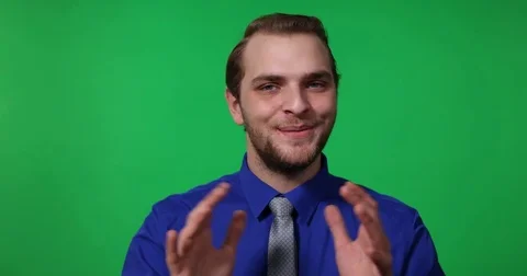 Business Man Talking Looking Camera Company Information Green Screen Background Stock Footage 77013032