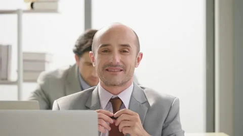 Business man talking to a web camera conference camera  Stock Footage 160265097