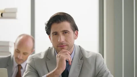 Business man talking to a web camera conference camera  Stock Footage 160265098