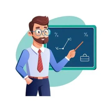 Business man teaching math with blackboard and charts Stock Illustration