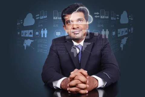 Business man thinking concept of cloud computing. 스톡 사진