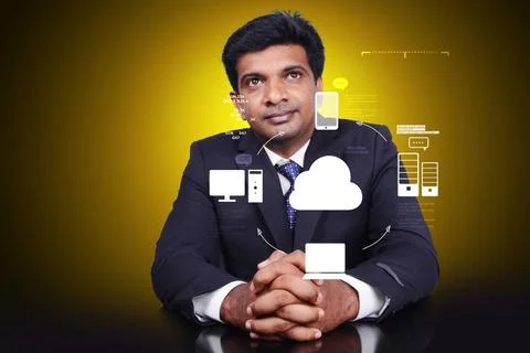 Business man thinking concept of cloud computing. Business man thinking co... Foto stock