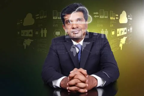 Business man thinking concept of cloud computing. Business man thinking co... Stock Photos