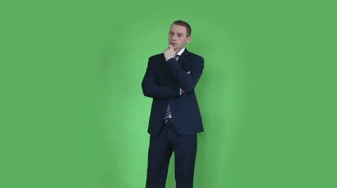 Business man thinking green screen Stock Footage 45695449
