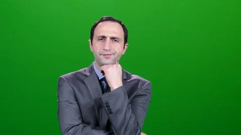 Business Man Thinking on Green Screen Stock Footage 83734149