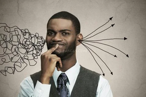 Business man thinking, looking for solution of problem Foto stock