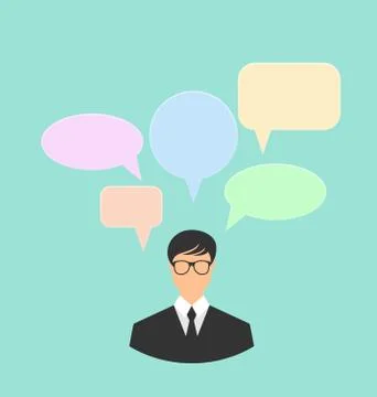 Business man thinking, many thoughts Illustrazione stock