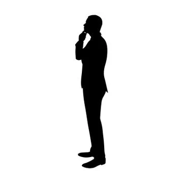 Business man thinking. Profile, side view vector silhouette. Standing man in  Stock Illustration