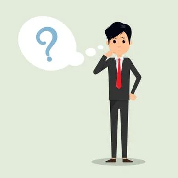 Business man thinking with question mark in think bubble vector illustration. Stock Illustration