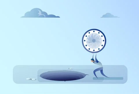 Business Man Throwing Clock In Hole Time Management Deadline Concept Stock Illustration