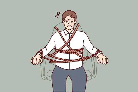 Business man is tied to office chair and feels fear due to strict deadlines Stock Illustration