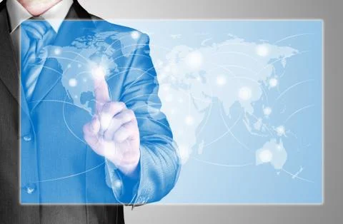 Business man touch world map and connection Illustrazione stock
