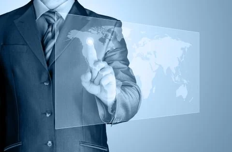 Business man touch world map and connection Illustrazione stock