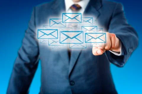 Business Man Touching A Cloud Of Many Email Icons Stock Illustration