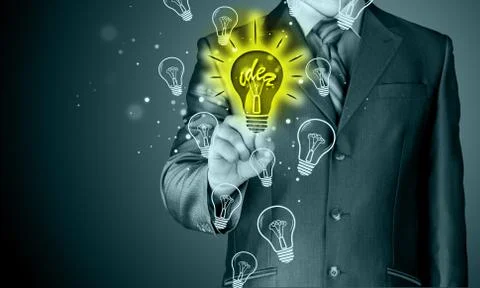 Business man touching light of idea Stock-Illustration