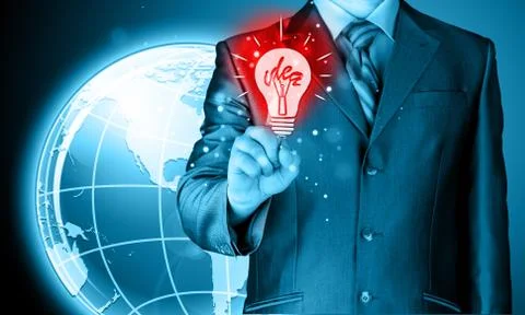 Business man touching light of idea Stock Illustration