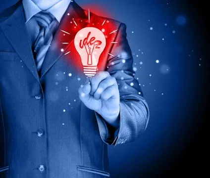 Business man touching light of idea Stock-Illustration