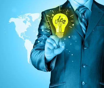 Business man touching light of idea Stock Illustration