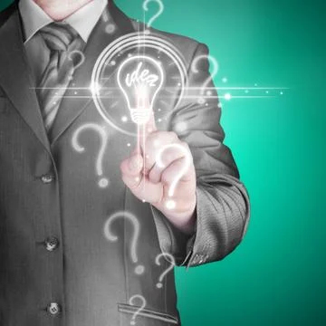 Business man touching light of idea Stock Illustration