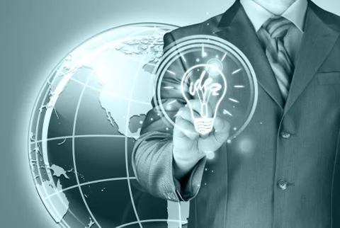 Business man touching light of idea Stock-Illustration