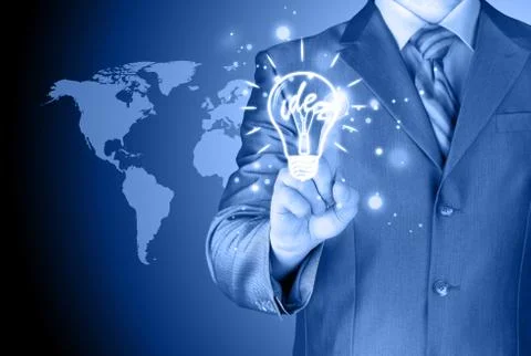 Business man touching light of idea Stock-Illustration