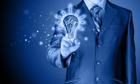 Business man touching light of idea Stock Illustration
