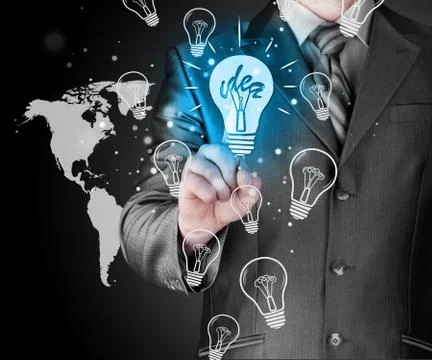 Business man touching light of idea Stock Illustration